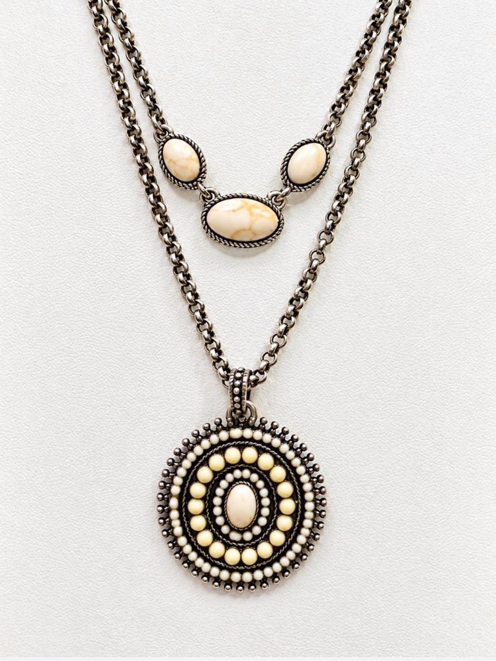 Lucky Brand Ivory & Antiqued Silver Double-Layer Reversible Pendant Necklace